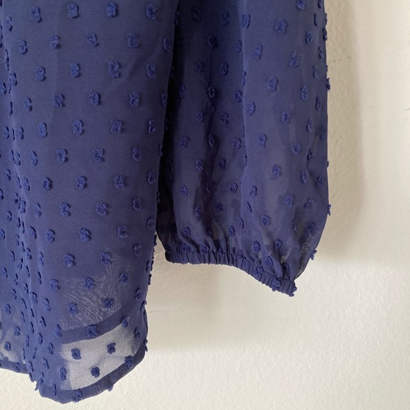 Ava & Viv Womens Top 1X Oxford Blue Sheer Lace Flowy Long Sleeve Tie Neck NWT - Picture 4 of 6